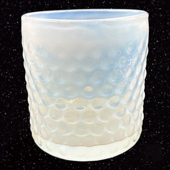 Glass White Opalescent Vase Utensil Holder Textured Glass 4.25”T 4”W - Picture 1 of 10